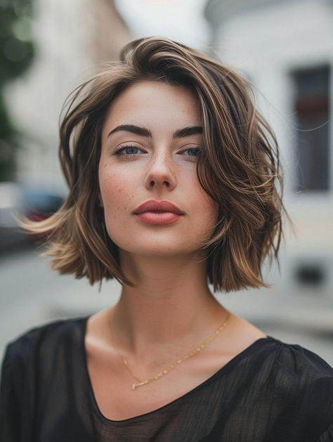 Summer 2024 Bob Haircuts: Trendy Styles for Women with Textured, Angled Cuts Mid Short Haircuts For Women, Summer Bobs 2024, Summer Outfit Styling, Short Layered Bob Fine Hair, Blended Bob Hairstyles, Short Bob Styles For Fine Hair, Summer 2024 Bob Hairstyles, Rocker Chic Hair Short, Hair 2024 Summer