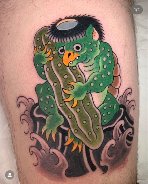 Kappa Tattoo Japanese, Kappa Tattoo, Tattoo Tortuga, Japanese Kappa, Kappa Japanese, Japanese Horror, Turtle Tattoo, Japanese Folklore, Japan Tattoo