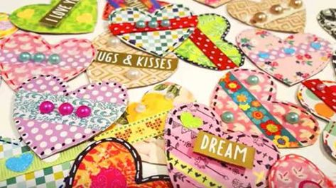 Watch How Easily She Makes Lovely Heart Embellishments Using Scraps And Stash! | DIY Joy Projects and Crafts Ideas Make A Journal, Heart Embellishments, Christmas Gift Tags Handmade, Valentine's Day Crafts, Journal Embellishments, Journal Tags, Card Embellishments, Tree Stickers, Dream Gift