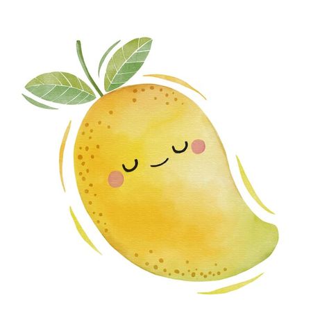 Mango Cartoon, Mango Vector, Kawaii Fruit, Fruits Drawing, Funny Fruit, Watercolor Cute, Watercolor Fruit, School Banner, Kids Frames