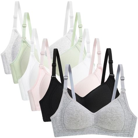 PRICES MAY VARY. 85.2% Nylon, 14.8% Spandex Imported Hook and Eye closure Machine Wash 🎀Comfortable & Skin-Friendly: Our teen bras are made from soft, breathable fabric that won't irritate a girl's delicate skin. Designed to keep them cool and dry all day, even during various activities. 🎀Adjustable for a Secure Fit: Our big girls' bras feature 3 adjustable hooks and eye closures, and adjustable shoulder straps, ensuring a comfortable and secure fit for growing girls during their developmental Good Bras For Teens, Training Bras For Kids, Bras For Girls, Bra Pack, Cotton Bra, Cotton Crop Top, Cotton Bras, Seamless Sports Bra