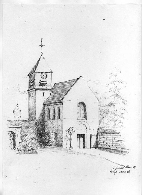 quick pencil sketch, church at Neuvy s/a France. artist Eduard Moes Easy Architecture Sketch, London Drawing, Basic Sketching, Pen Art Work, Architecture Drawing Sketchbooks, Bd Art, Sketch Watercolor, Building Sketch, Building Drawing