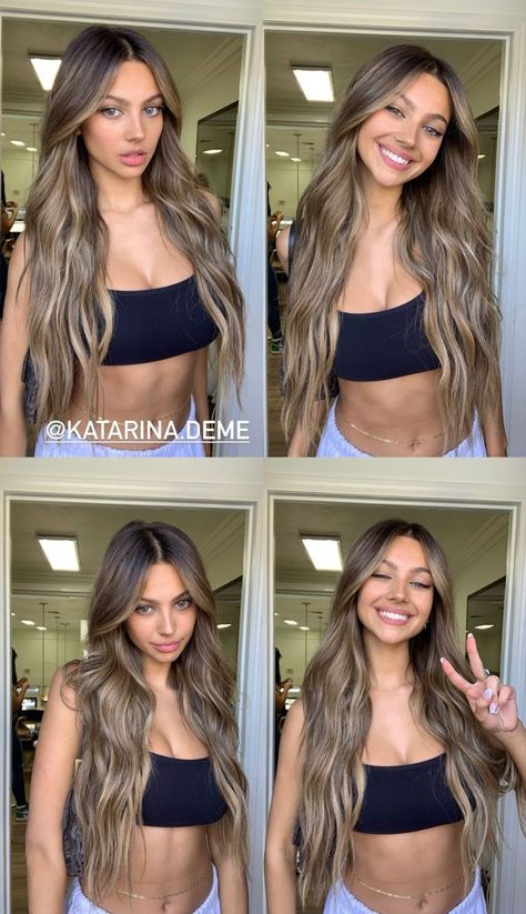 Riley Sausage Hair, Dreamy Hair Aesthetic, Brown Box Dye To Blonde, Black Hair With Lowlights And Money Piece, Low Maintenance Blonde Hair With Dark Roots, Lived In Ombre Hair, Highlights Brown Hair Blonde Balayage Ombre, Brown Hair Colors With Extensions, Bronde Balayage 2023