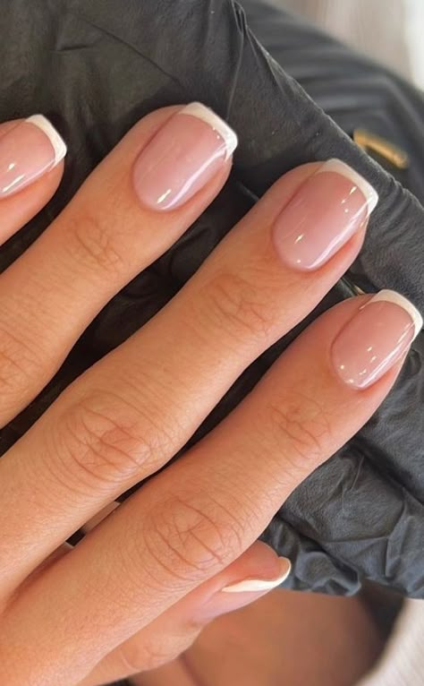 Formal Short Nails, Short Micro French Nails, Short Squoval French Nails, French Manicure Short Nails Gel, Short Natural Acrylics, French Tip On Natural Nails Short, Sport Nails Length, Small Nails Aesthetic, French Nails Squoval