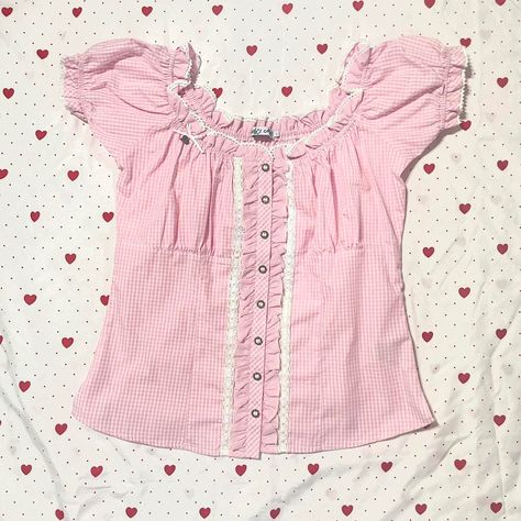 Gingham Bag, Coquette Fits, Mom Dr, Top With Puff Sleeves, Milkmaid Top, Pink Shirts, Gingham Top, Virtual Wardrobe, Cute Spring Outfits