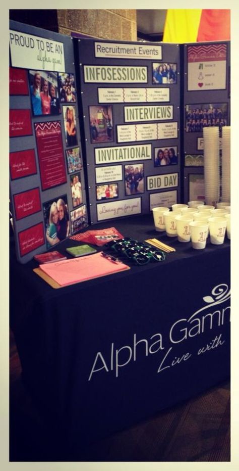 Alpha Gam table Club Rush Table Ideas, Trifold Board, Sigma Alpha Iota, Graduation Party Pictures, Classroom Boards, College Bulletin Boards, Advent For Kids, Sorority Events, Reading Projects