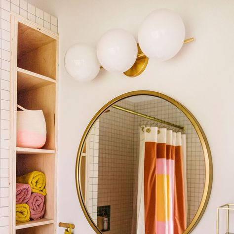 Sphere + Stem Wall Sconce, 3 Light | West Elm Mid Century Vanity Light, Master Bath Lighting Ideas, West Elm Bathroom, Stem Wall, Desert Boho, Bathroom Lights, Primary Bathroom, Lightweight Bedding, Metal Canopy