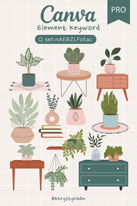 Canva Pro Elements Aesthetic, Arabic Pic, Houseplants Aesthetic, Kode Canva, Canva Elements Keyword Aesthetic, Canva Pro Elements, Stickers For Planner, Keyword Elements Canva, Leaf Vase