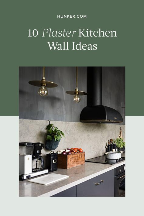 Need some inspiration? We've got you covered. Keep scrolling for 10 plaster wall ideas guaranteed to add a stunning layer of texture to your kitchen remodel. #hunkerhome #plasterkitchen #kitchenideas #plasterkitchenideas Plaster Backsplash Kitchen, Plaster Wall Ideas, Plaster Kitchen, Kitchen Wall Ideas, Green Kitchen Backsplash, Beige Kitchen Cabinets, Paris Kitchen, Plaster Paint, Stone Backsplash