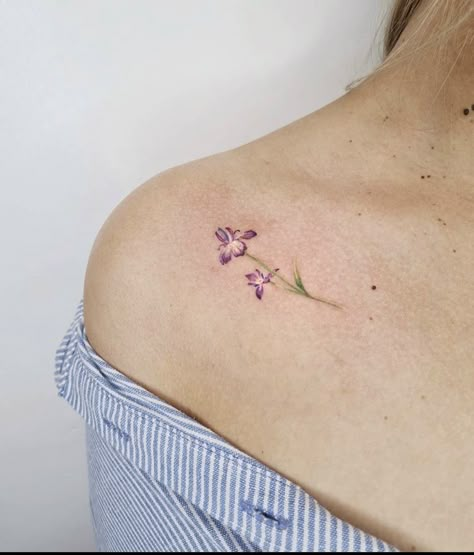 Iris Watercolor Tattoo, Purple Iris Tattoo, Purple Tattoo, Iris Drawing, Iris Flower Tattoo, Violet Tattoo, Purple Tattoos, Small Tattoo Placement, Iris Tattoo