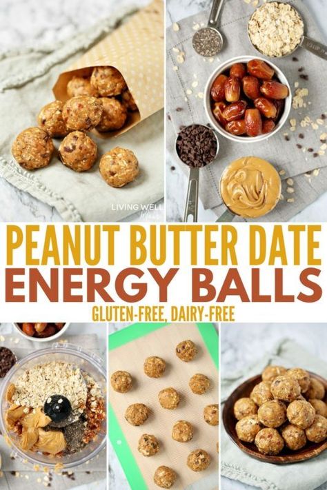 These Peanut Butter Date Energy Balls have a tasty combination of peanut butter and chocolate and are sweetened naturally with dates. With six common ingredients, you can make this energy ball recipe in as little as 5 minutes. #snacks #peanutbutter #glutenfree #glutenfreerecipes #dairyfree #easyrecipe #kidfriendly #healthyrecipes #healthyeating #healthysnacks Date Energy Balls, Peanut Butter Energy Balls, Healthy Food Habits, Energy Ball Recipe, Healthy Food Guide, Peanut Butter And Chocolate, Date Recipes, Healthy Peanut Butter, Peanut Butter Balls