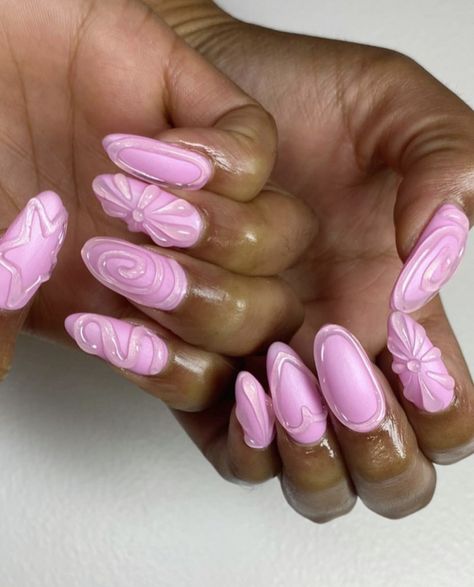 Pink Swirly Nails, Swirly Nails, Pop Nails, K Pop Nails, Colored Acrylic Nails, Nail Design Inspiration, Polygel Nails, Creative Nail Designs, Long Acrylic Nails Coffin