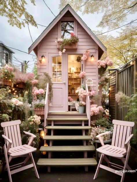 Fairytale Houses, Cute Cottages, Black Houses, Tree House Designs, Pink Cottage, Tiny Cottage, Cute Cottage, Pink House, She Sheds