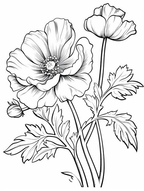 Beautiful flower hand drawn kawaii coloring book Poppy Flower Drawing, Copper Ideas, Kawaii Coloring Book, Poppies Flower, Batik Painting, Flower Line Drawings, Flower Silhouette, Floral Drawing, Photo Beautiful