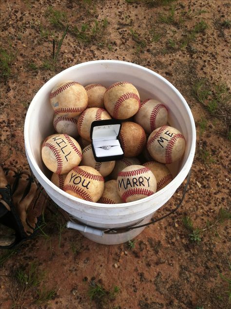 Baseball proposal! Baseball Proposal, Twins Brother And Sister, Baseball Engagement Photos, Softball Wedding, Baseball Engagement, Romantic Stuff, Ryan Miller, Cute Crush Quotes, Cute Couple Text Messages