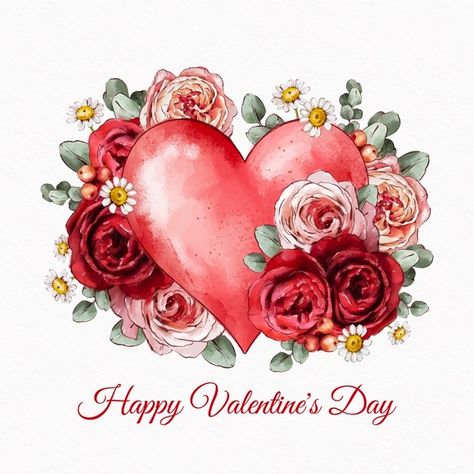 Watercolor valentine's day flowers illus... | Free Vector #Freepik #freevector #watercolor #flowers #love #nature Valentine's Day Flowers, Valentine's Day Illustration, Valentines Day Cat, Valentines Watercolor, Valentines Illustration, Valentine Picture, Happy Valentines Day Images, Valentine Images, Valentine Background