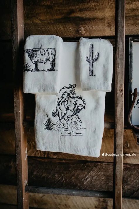 Western Kitchen Towels, Western Towels, Western Bathroom Decor, Decorate House, Western Bathroom, Bronc Rider, Western Farmhouse, Ranch House Decor, Western Bedroom Decor