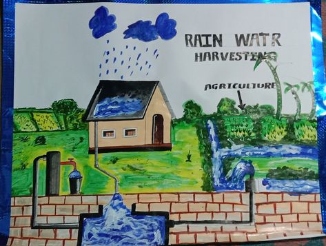 Rain water Harvesting Rain Water Harvesting Poster Drawing, Rain Water Harvesting Poster, Rain Water Harvesting Drawing, Rain Water Harvesting, Save Water Poster, Rain Harvesting, Water Harvesting, Easy Cartoon, Easy Cartoon Drawings