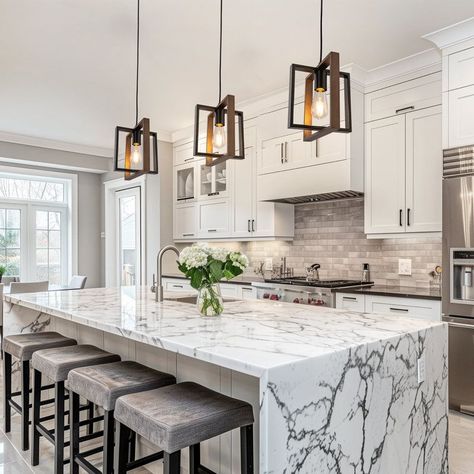 Lights On Island Kitchen, Dining Room Hanging Light Fixtures, High Ceiling Pendant Lighting, Modern Farmhouse Light Fixtures Kitchen Islands, Kitchen Island Lighting Minimalist, Kitchen Lights Over Table, White Kitchen Ideas With Island, Slanted Ceiling Lighting, Farmhouse Pendant Lighting Islands