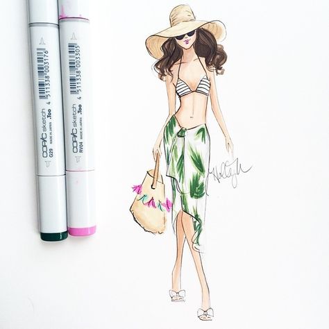 Just add SPF ☀️ #fashionillustration #beachday #beachgirl #palmleaf #swimwear #resort #fashionillustrator #bostonblogger #capecod #copicart #fashionsketch (at etsy.com/hnillustration) Female Croqui, H Nichols Illustration, Holly Nichols, Croquis Fashion, Fashion Illustration Poses, Portfolio Fashion, Fashion Illustration Tutorial, Fashion Figure, Fashion Figure Drawing