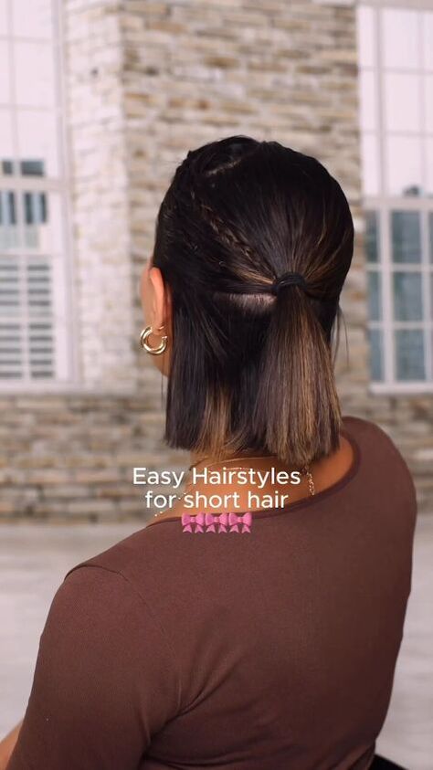 Are you looking for easy hairstyles for short hair? This look is gorgeous and can work for any occasion. Easy Hairstyles For Short Hair, Hairstyle For Short Hair, Hairstyle For Short, Half Ponytail, Dress Alterations, Two Braids, Easy Hairstyle, Short Straight Hair, Glam Girl