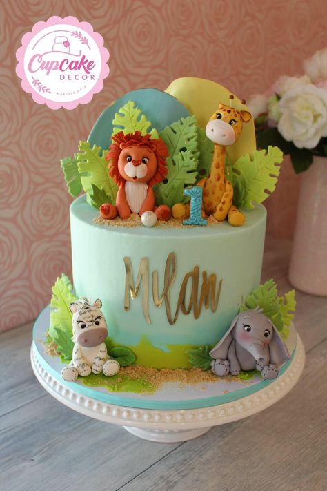 Zoo Theme Birthday Cake, Cakes Without Fondant, Jungle Safari Cake, Zoo Cake, Cars Theme Cake, Jungle Theme Cakes, Car Cake Toppers, Fondant Cakes Birthday, Jungle Safari Birthday