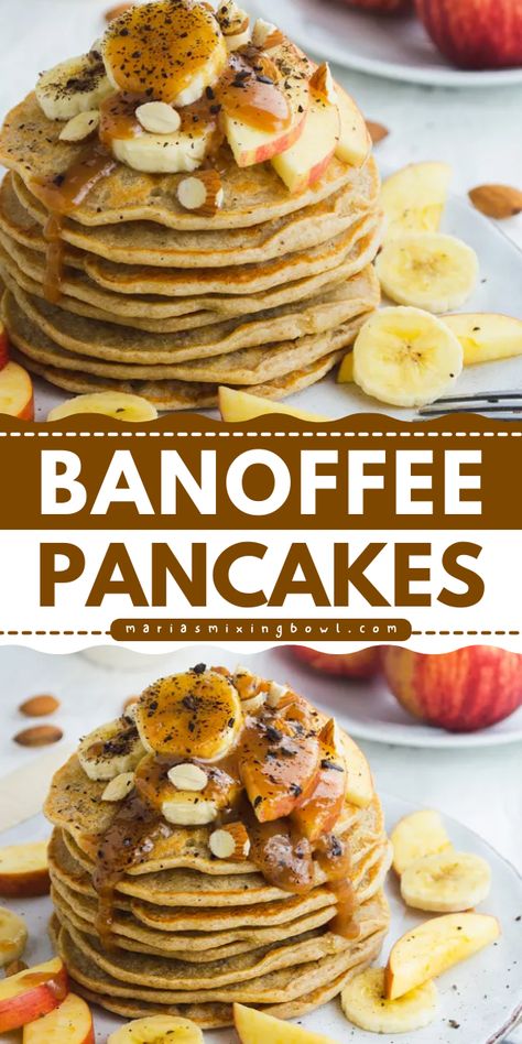 Want more breakfast ideas for school mornings? You'll love these easy banoffee pancakes! Light and fluffy with a topping of bananas and caramel sauce, this homemade pancake recipe tastes like a banoffee pie. Save this back to school food idea! Breakfast Ideas For School Mornings, Breakfast Ideas For School, Back To School Food, Light Fluffy Pancakes, Homemade Pancake Recipe, Pancake Toppings, Pie Flavors, Easy Recipes For Beginners, Banoffee Pie