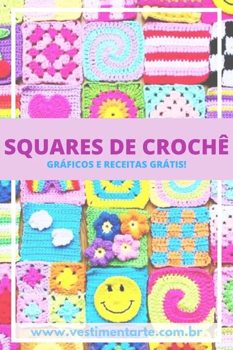 Confira uma seleção exclusiva de Squares de Crochê com gráficos e receitas GRÁTIS!Crie peças lindas com os quadrados coloridos que nunca saem de moda! #square #squaresdecrochet #crochetsquare #grannysquare #crochet #croche Crochet Square, Crochet Granny, Granny Square, Amigurumi, Square, Crochet