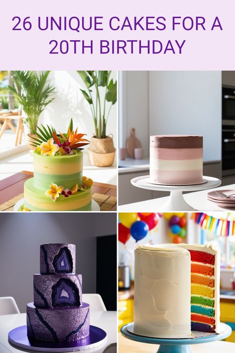 Turning 20 deserves a cake that stands out! Discover 26 incredible cake ideas that will make this milestone celebration unforgettable. From a tropical paradise cake capturing sunny vibes to a stunning ombre buttercream cake, each creation adds a burst of fun to your birthday bash. Don't miss out on a bold geode cake or the delightful surprise inside a rainbow cake. With these creative designs, you'll be inspired to celebrate this epic birthday in style. Find the perfect cake for your big 2-0 celebration! Fun Cake Designs, Ombre Buttercream Cake, Creative Cake Ideas, Paradise Cake, Ombre Buttercream, 20 Birthday Cake, 80 Birthday Cake, Geode Cake, Turning 20