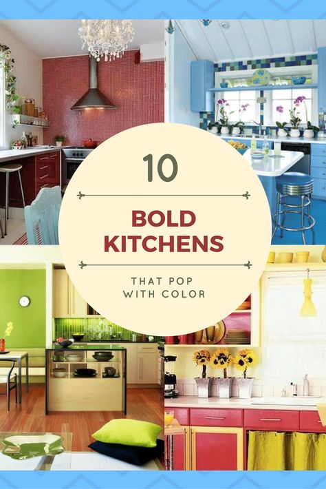 These stunning kitchens aren’t afraid of color. Check out the bold paint choices for these 10 kitchens. Bright Painted Kitchen Cabinets, Funky Painted Cabinets, Bright Colored Kitchen Cabinets, Funky Kitchen Cabinets, Bold Cabinet Colors, Bold Kitchen Cabinet Colors, Colorful Kitchen Walls, Bold Kitchen Colors, Pop Of Color Kitchen