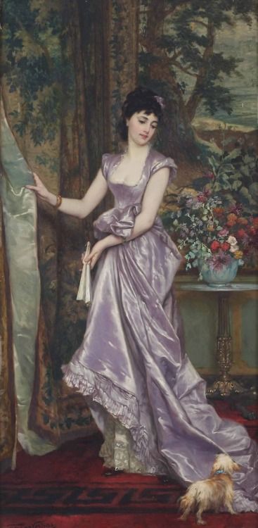 An Elegant Lady in Purple - Franz Verhas Purple Cross, Victorian Paintings, Dress Painting, Historical Painting, Elegant Lady, Old Paintings, Victorian Art, Romantic Art, Classical Art