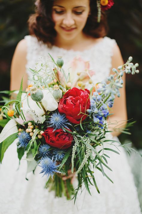 Red White Blue Wedding, Patriotic Wedding, Bouquet Photography, Peony Bouquet Wedding, Blue Wedding Bouquet, Australia Wedding, White Wedding Bouquets, Blue Bouquet, Whimsical Garden