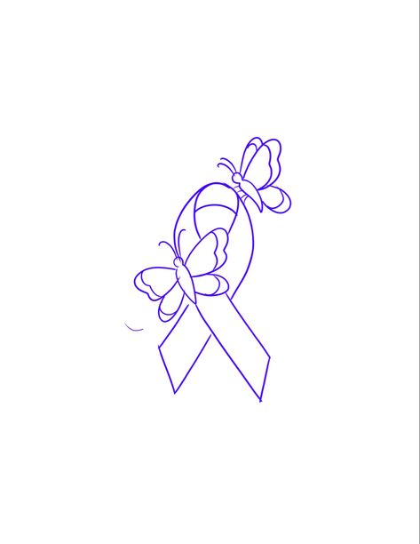 Purple Ribbon Awareness Tattoo, Butterfly Tattoo With Ribbon, Small Purple Ribbon Tattoo, Dv Awareness Tattoo, Pancreatic Memorial Tattoos, Tattoos For Cancers Small, Fibromiologia Tattoos, Leukaemia Tattoos, Ribbon Tattoos Awareness