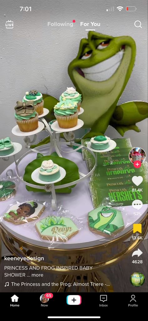 Princess And Frog Gender Reveal, Princess And The Frog Baby Shower Treats, Princess And The Frog Party Decorations Decor Table Settings, Princess And The Frog Treats, Princess And The Frog Baby Shower Theme, Princess And The Frog Sweet 16 Theme, Princess And The Frog Cupcakes, Princess And The Frog Baby Shower Ideas, Princess Tiana Sweet 16 Ideas