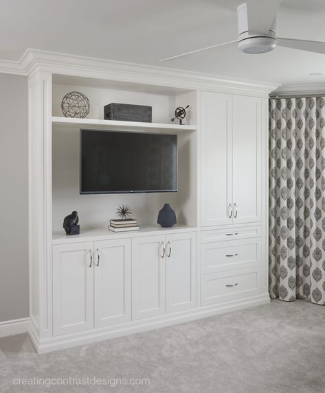 Revere Pewter Transformed This Master Bedroom! - Claire Jefford Interior Design Quiz, Built In Bedroom Cabinets, Design Quiz, Benjamin Moore Cloud White, Bedroom Built Ins, Bedroom Wall Units, Revere Pewter, Bedroom Cabinets, Build A Closet