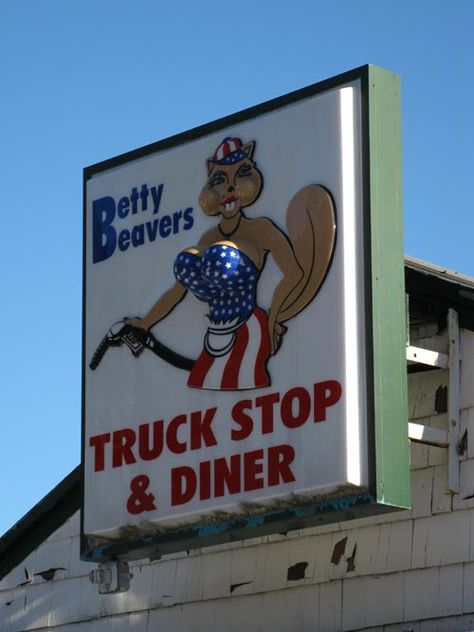 Betty Beavers Truck Stop & Diner, Lewis :) Large Marge, Custom Big Rig, Tips For Winter, Big Ford Trucks, Truck Stop, Classic Truck, Retro Sign, Roadside Attractions, Old Signs