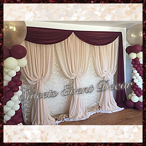 Burgundy Wedding Decoration by: Sweets Event Decor Backdrop Inspiration, Stitch Flowers, Burgundy Wedding, Princess Wedding, Beautiful Backdrops, Vow Renewal, Cross Stitch Flowers, Wedding Backdrop, Wedding Decoration