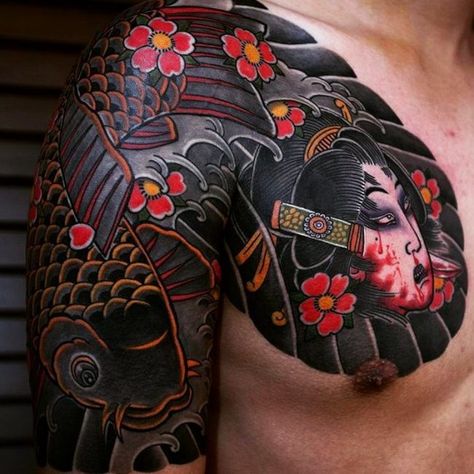 Pattern Tattoos, Japanese Tattoos For Men, Backpiece Tattoo, Cool Half Sleeve Tattoos, Tattoo Chest, Cool Chest Tattoos, Half Sleeve Tattoos For Guys, Irezumi Tattoos, Chest Tattoo Men