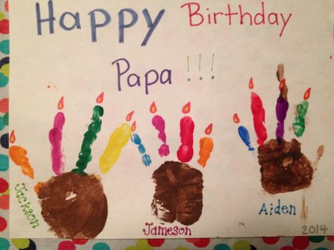 Birthday cakes using handprint Happy Birthday Papa, Handprint Crafts, Hand Print, Birthday Cakes, Birthday Cake, Happy Birthday, Cake, Birthday