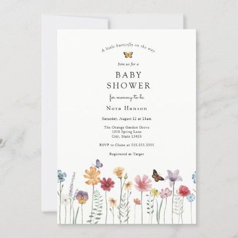 Feminine Watercolor, Wildflower Bridal Shower, Butterfly Baby Shower Invitations, Bohemian Baby Shower, Garden Bridal Showers, Wildflower Baby Shower, Colorful Baby, Watercolor Wildflowers, Watercolor Butterfly