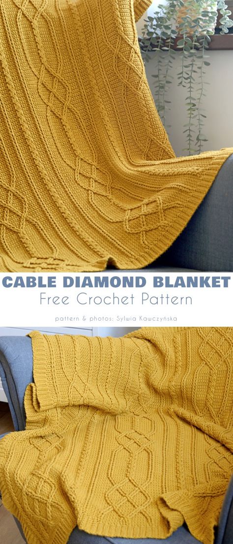 Cable Motif Blanket Free Crochet Patterns Crochet Cable Blanket, Crochet Celtic, Motif Blanket, Cables Blanket, Crochet Stitches For Blankets, Crochet Cable, Crochet Throw Blanket, Crochet Patterns Free Blanket, Cable Stitch