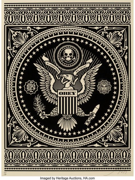 Shepard Fairey (b. 1970) Presidential Seal (Black and Red) (two works), 2007 Shepard Fairey Art, Presidential Seal, Human Body Art, Red Art Print, Shepard Fairey, Red Art, Colored Paper, Online Printing, Screen Printing