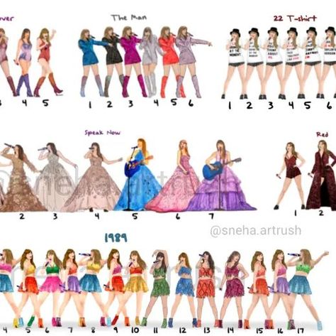 Sneha⸆⸉ on Instagram: "All Eras Tour outfits Taylor wore till date 💗 lineups are available 💝  #taylorswift #taylorswiftart #swiftiesmerch #tstheerastour #pariststheerastour #madridtstheerastour #lyontstheerastour #lisbontstheerastour #ttpd #torturedpoetsdepartment #smallbusiness #erastouroutfit #erastourtaylorswift #taylorswiftartwork" All Eras Tour Outfit, 26th Birthday, Taylor Swift Outfits, Taylor Swift, How To Wear, Instagram