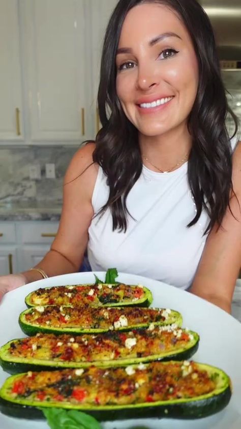 Chef Genevieve Lamonaca, Chef Genevieve, Stuffed Zucchini Boats, Stuffed Zucchini, Zucchini Boats, Complete Protein, Summer Cooking, Weeknight Dinner Recipe, Light Side