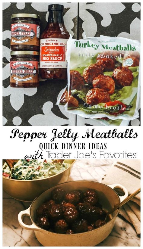 Trader Joe's Favorite Dinner Ideas- Pepper Jelly Meatballs | These quick and easy paleo ideas are super easy to prepare and family friendly recipes. #traderjoes #quickdinner Pepper Jelly Meatballs, Trader Joes Turkey Meatballs, Paleo Ideas, Jelly Meatballs, Trader Joes Food, Nesting With Grace, Joe Recipe, Family Friendly Recipes, Trader Joes Recipes