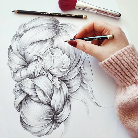 Happy weekend for all! 😄 New Hair Inspiration 🌸💮🌺 #mariolabudekart #mariolabudek #draw #art #hairinspirations #hair #hairstylist #flowers… Kristina Webb Art, Hairstyles Illustration, Watercolour Hair, 7th Grade Art, Pencil Sketch Drawing, Hair Sketch, Princess Drawings, Art Drawings Sketches Pencil, Face Sketch