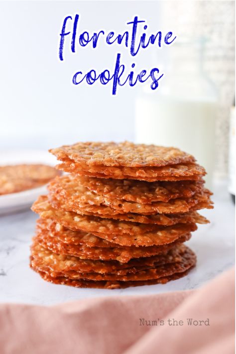 Coconut Florentine Cookies, Almond Florentine Cookies Recipes, Florentines Recipe Biscuits, Italian Lace Cookies, Easy Florentines Recipe, Lace Florentine Cookies, Florentine Lace Cookies 12 Tomatoes, Pheffernuese Cookies, Crisp Cookies Recipes