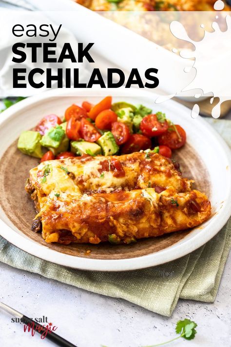 Steak Enchiladas Recipe, Chicken Enchiladas Recipes, Steak Enchiladas, Steak Burritos, Easy Mexican Dishes, Enchiladas Easy, Enchiladas Recipes, Easy Chicken Enchiladas, Easy Chicken Enchilada Recipe