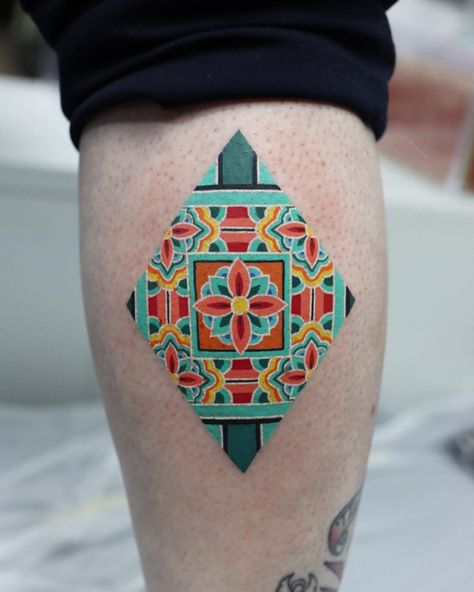 Pitta Tattoo, Dancheong Tattoo, Pitta Kkm, Korean Architecture, Temple Tattoo, Korean Tattoos, Tattoo Desings, Modern Tattoos, Knee Tattoo