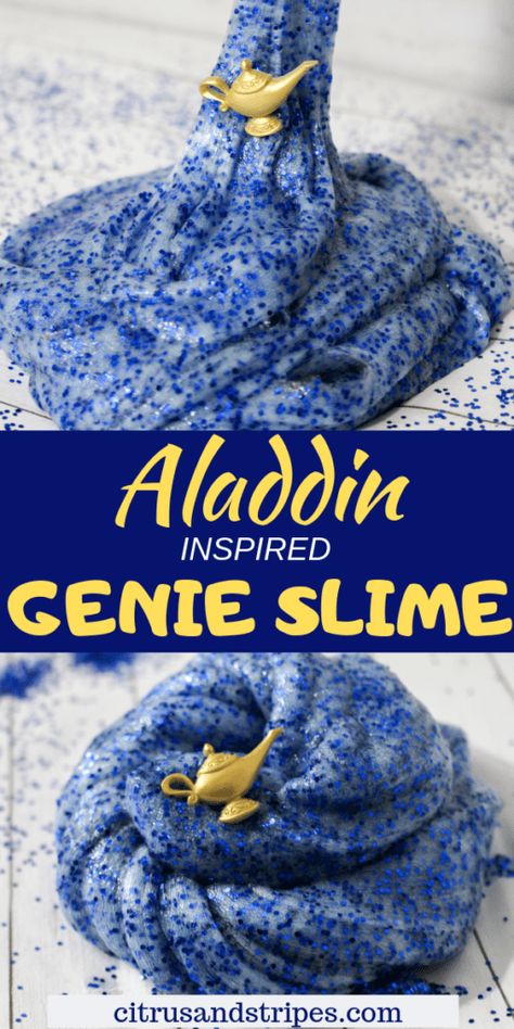 Disney Slime, Disney Crafts For Kids, Disney Parties, Slime Ideas, Disney Activities, Pretty Slime, Aladdin Genie, Slime Recipes, Blue Slime